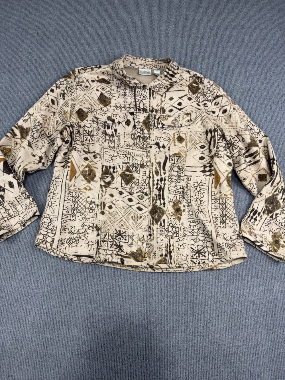 Chico's Womens Brown Black Gold Abstract Button-Up Shirt 3